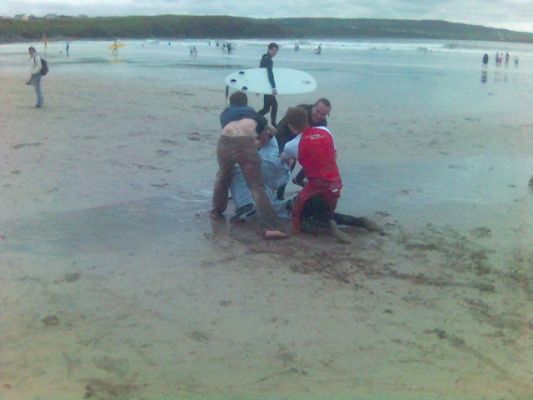 Mackers playing in the sand with the lads
